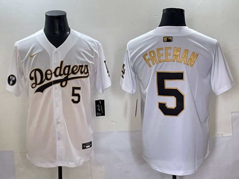 Men 2025 Los Angeles Dodgers #5 Freeman White Gold Nike MLB Jersey style 6274